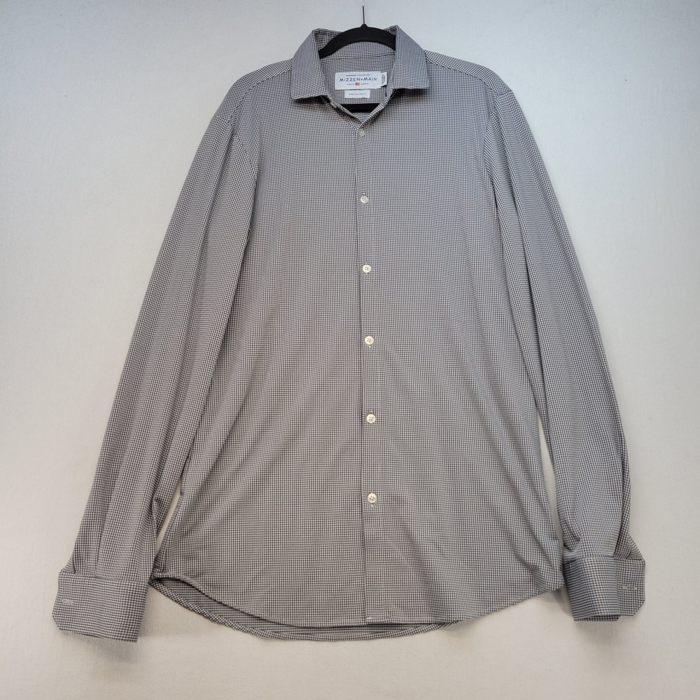 Mizzen+Main Button Down Mens Large Tall Blue Gingham Spinnaker Trim Fit Shirt